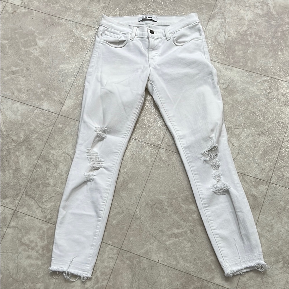 J Brand White Distressed Skinny Jeans 25